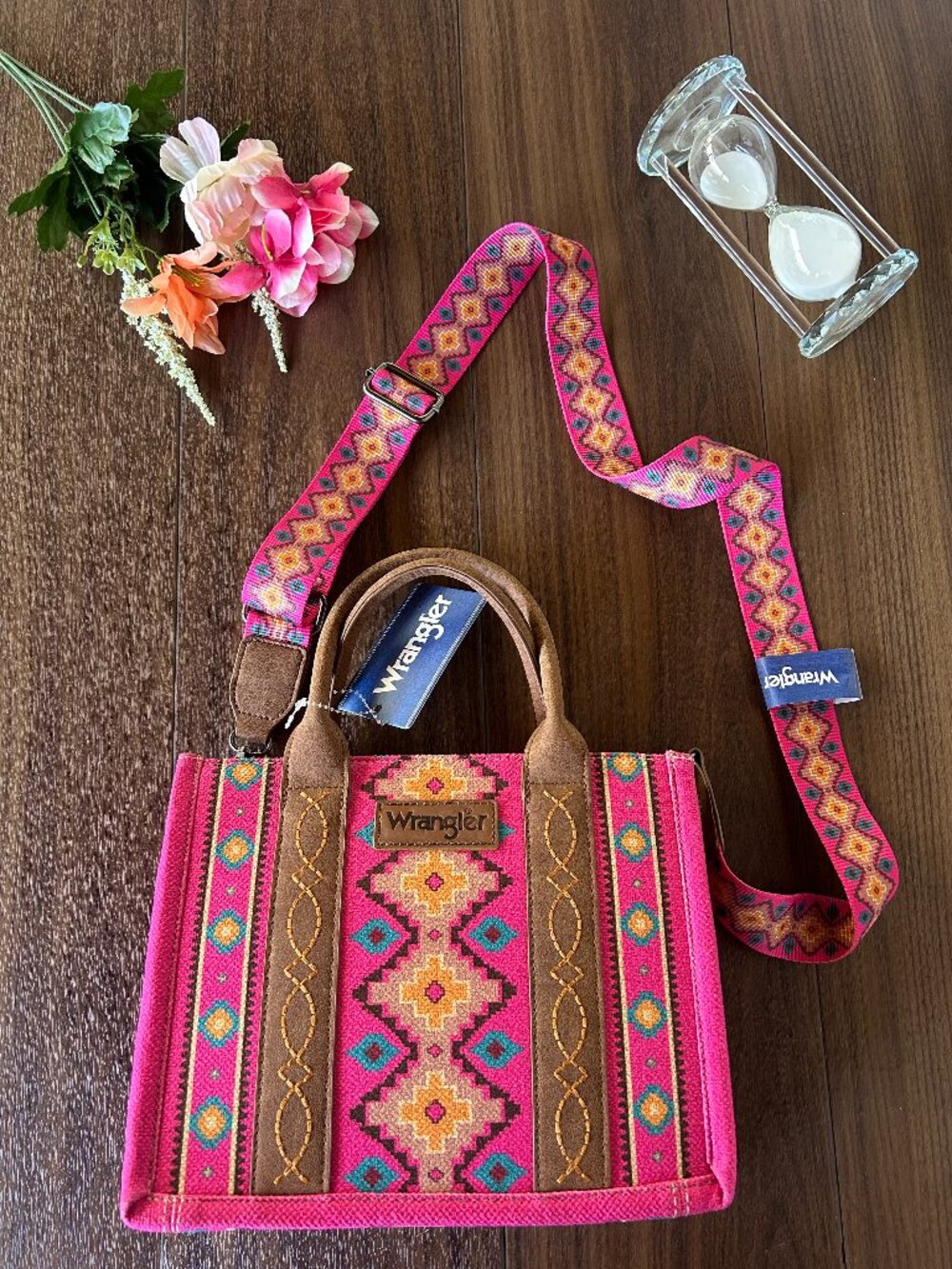 Wrangler Magenta Aztec Western Canvas Tote Crossbody Bag New With Tags